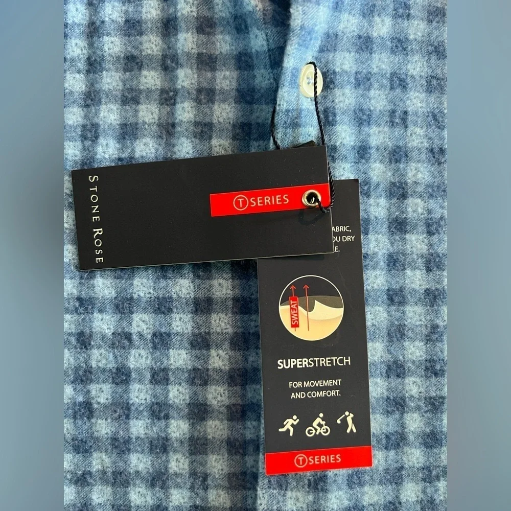 NWT Stone Rose Shirt Blue Gingham Button Up Shirt Long Sleeve Size Large - Picture 4 of 4